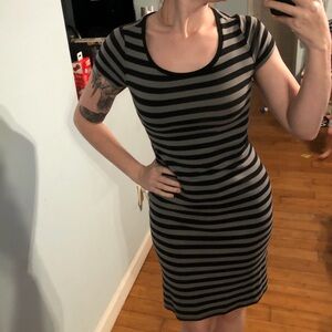 Liz Lange black and grey striped bodycon dress